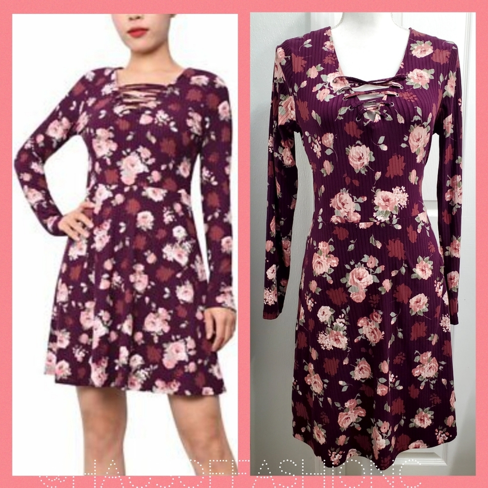 PLANET GOLD Strappy Floral Print Lace-Up Winter Bloom Junior Dress! NWT!